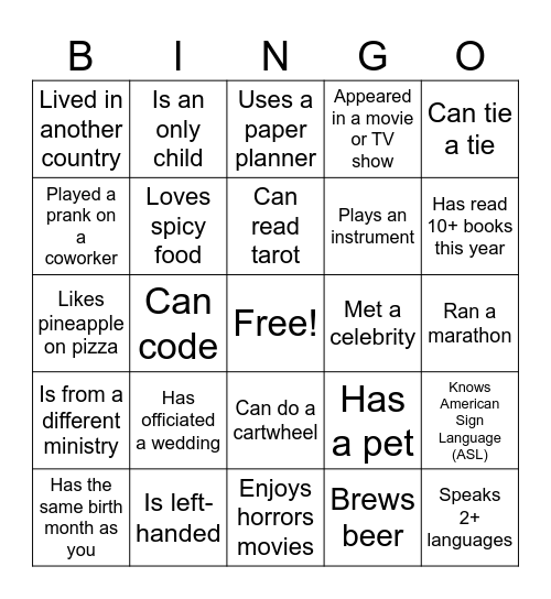Find Someone Who... Bingo Card
