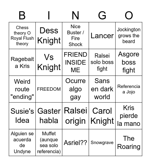 Deltarune Chapter 5 Bingo Card