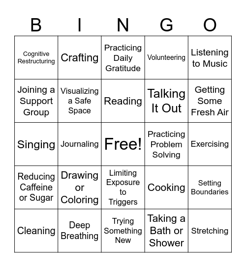 Healthy Coping Mechanisms Bingo Card