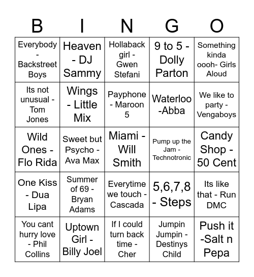 Music Bingo Card