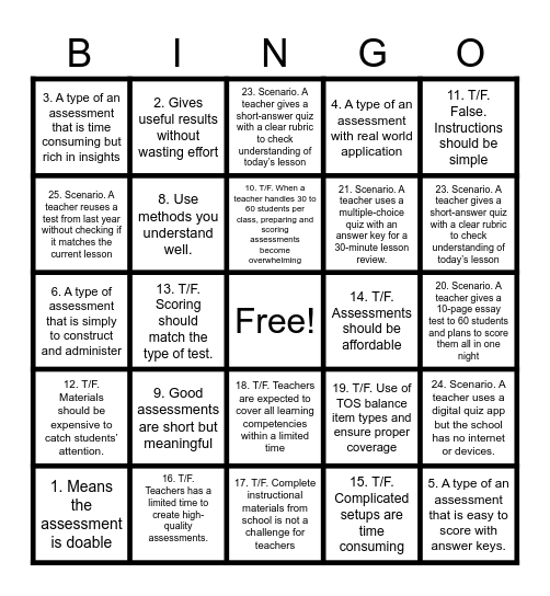 Practicality and Efficiency Bingo Card