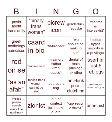 transandrobro bingo Card