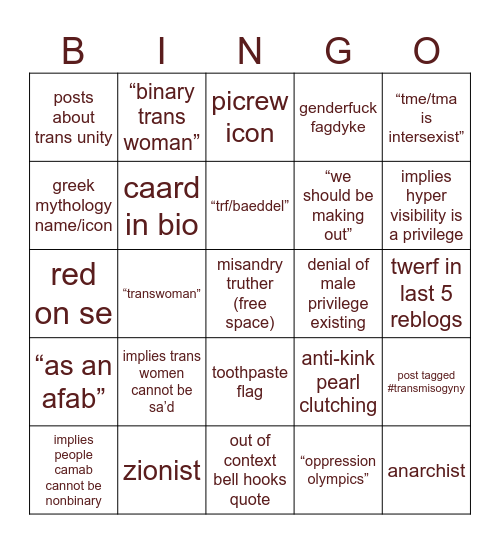 transandrobro bingo Card