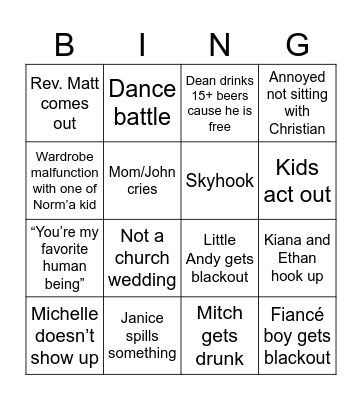 The wedding Bingo Card