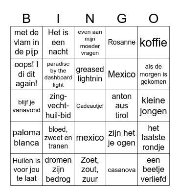 Muziek bingo! Bingo Card