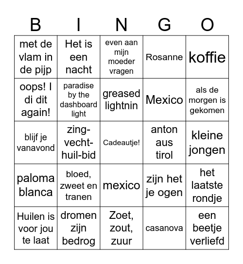 Muziek bingo! Bingo Card