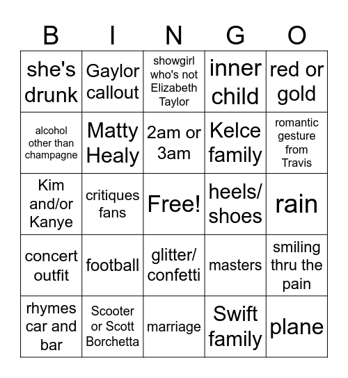 Life of a Showgirl Bingo Card