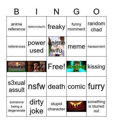 Animation bingo Card