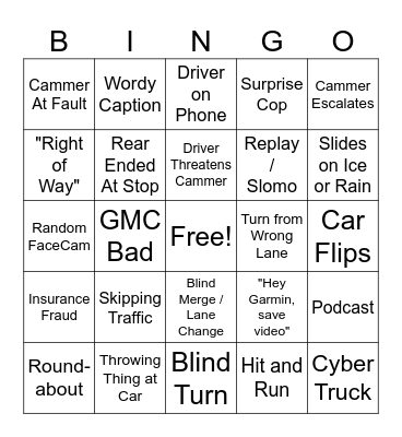 IDIOTS IN CARS Bingo Card