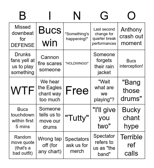 Bucs vs Eagles 9/28/25 Bingo Card