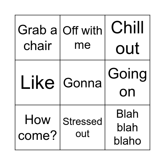 Colloquial Language Bingo Card