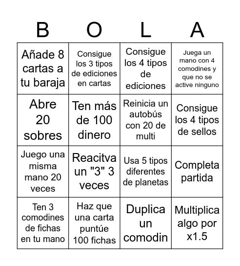 Bola Bingo Latro Bingo Card