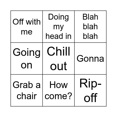 Colloquial Language Bingo Card