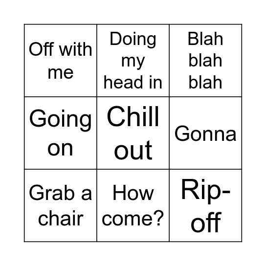 Colloquial Language Bingo Card