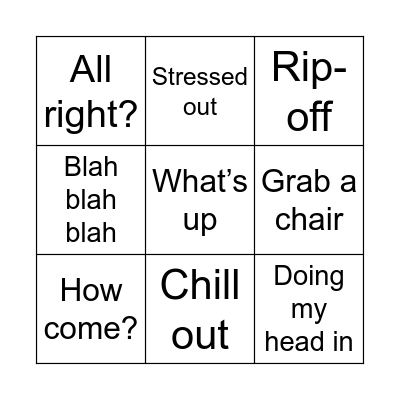 Colloquial Language Bingo Card