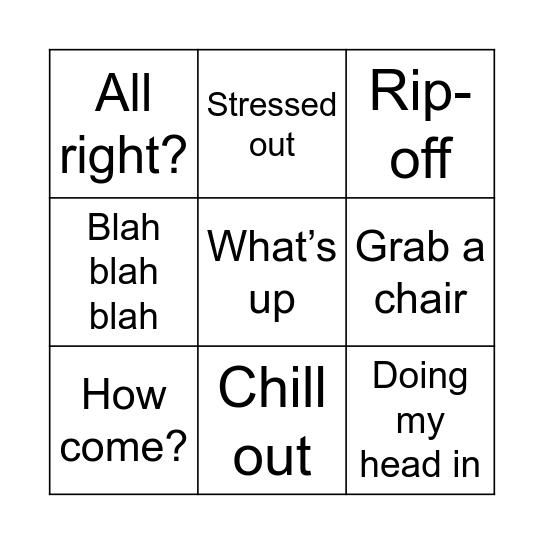 Colloquial Language Bingo Card