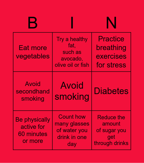 SNG1 Healthy heart bingo Card