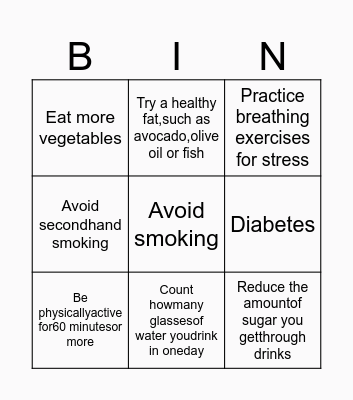 SNG1 Healthy heart bingo Card