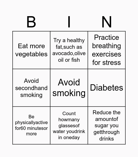 SNG1 Healthy heart bingo Card