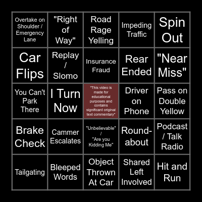 IDIOTS IN CARS BINGO Card