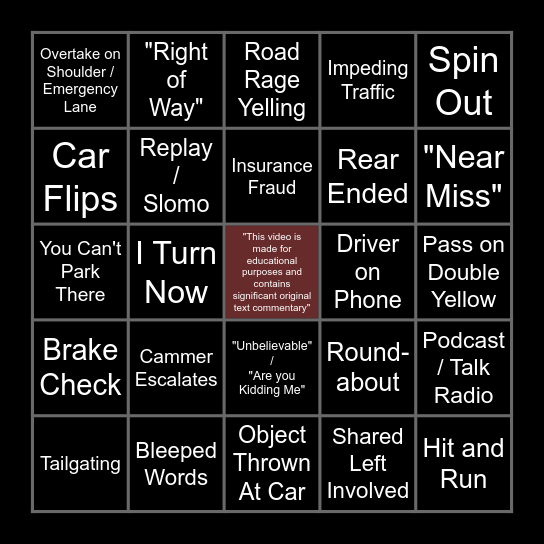 IDIOTS IN CARS BINGO Card