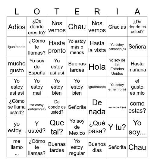 Los Saludos Bingo Card