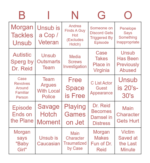 Criminal Minds Bingo Card
