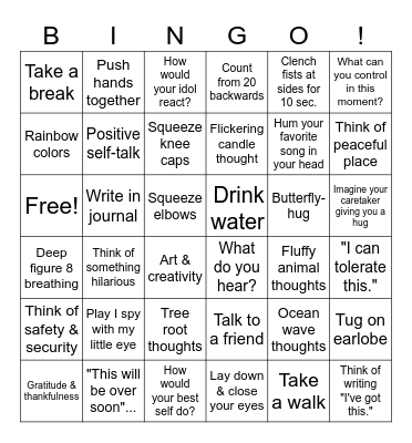 Coping Skills in the Moment Bingo Card
