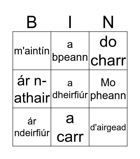 Biongó Bingo Card