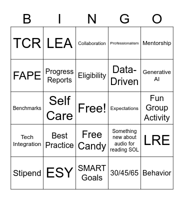 Special Ed PD Bingo Card