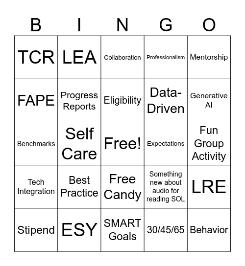 Special Ed PD Bingo Card