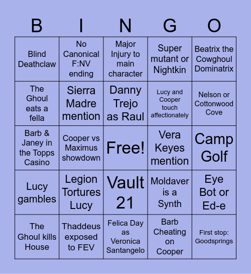 Fallout Bingo Card