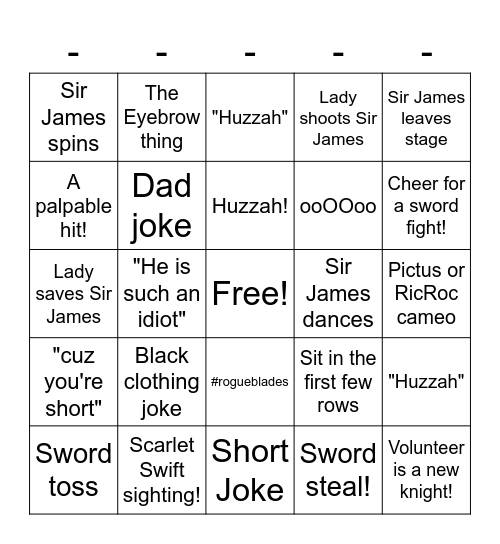 Rogue Blades Bingo Card