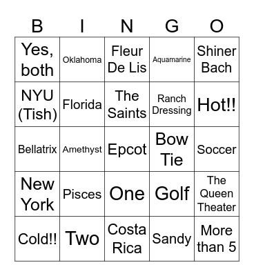 Devin and Rachelle Trivia Bingo! Bingo Card