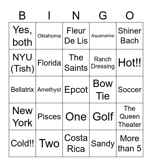 Devin and Rachelle Trivia Bingo! Bingo Card