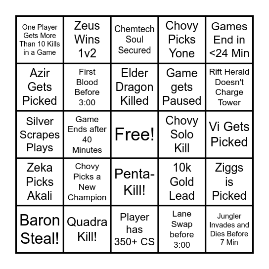 5 In A Row = Free Shot! Bingo Card