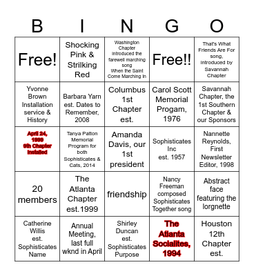 September Chapter Meeting Bingo Card
