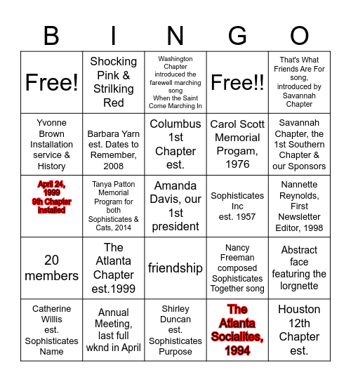September Chapter Meeting Bingo Card