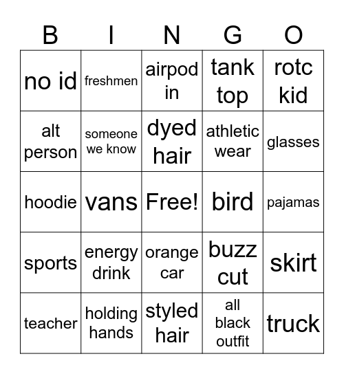 School Bingo Card