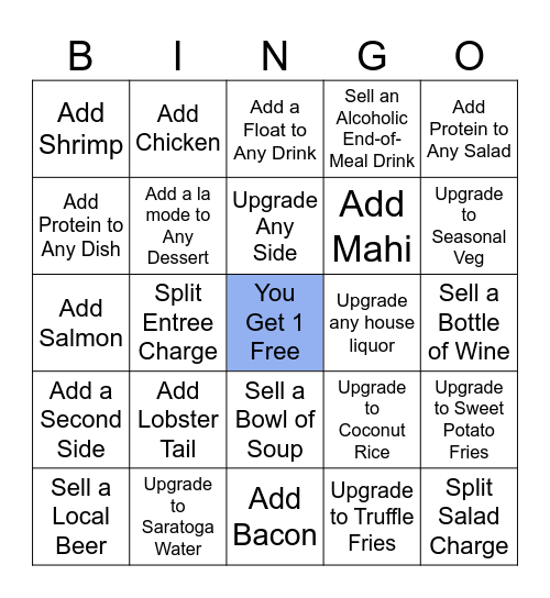 Upsell! Lunch - Each Space Counts for 1 Meal Only Bingo Card