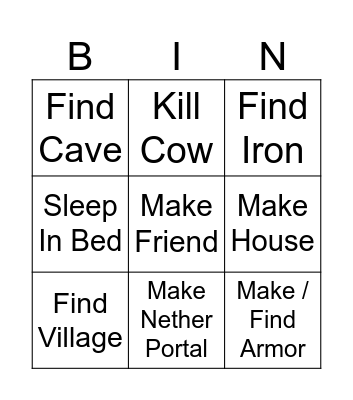 Minecraft Bingo Card