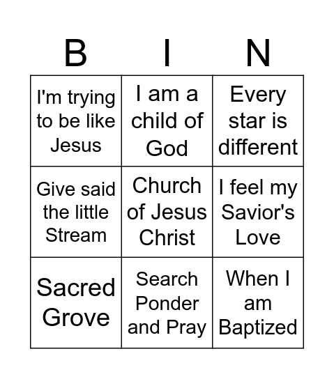 Primary Program Bingo Card