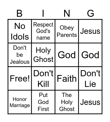 10 Commandments Bingo Card