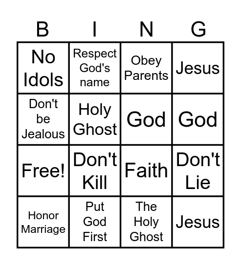 10 Commandments Bingo Card