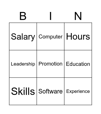 Job Interviews Bingo Card