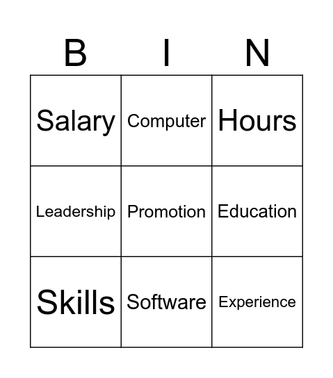 Job Interviews Bingo Card