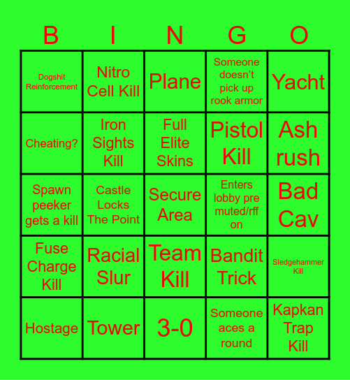 Quic Play Siege Bingo Card