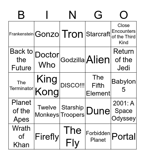 SCI-FI DISCO BINGO! Bingo Card