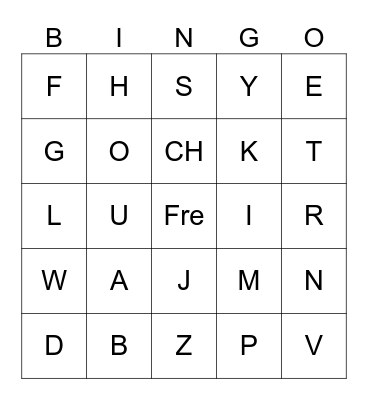 Swahili Alphabet Bingo Card