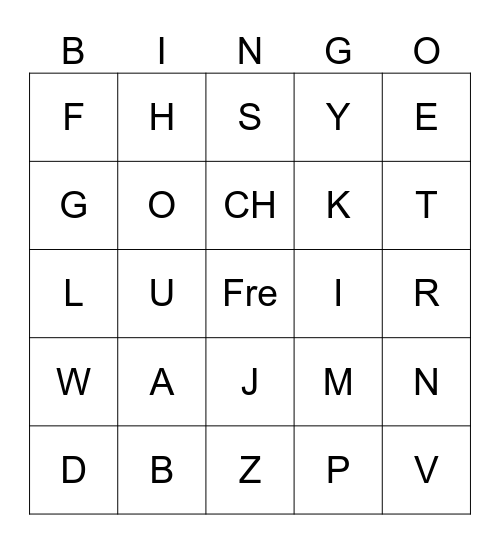 Swahili Alphabet Bingo Card